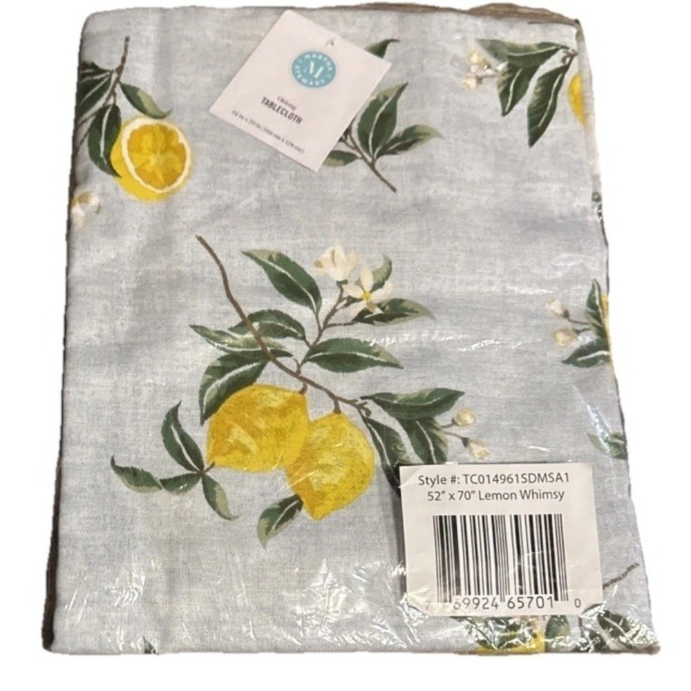 MARTHA STEWART Whimsy LEMON Blossom‎ BLUE Yellow Tablecloth 52"x70" New